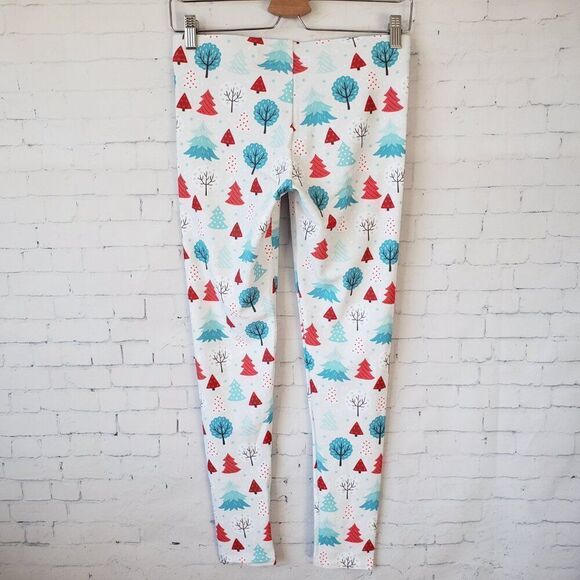 Fierce Pulse Christmas Forest Leggings Size M White Tree Print Novelty Stretch - Picture 4 of 7